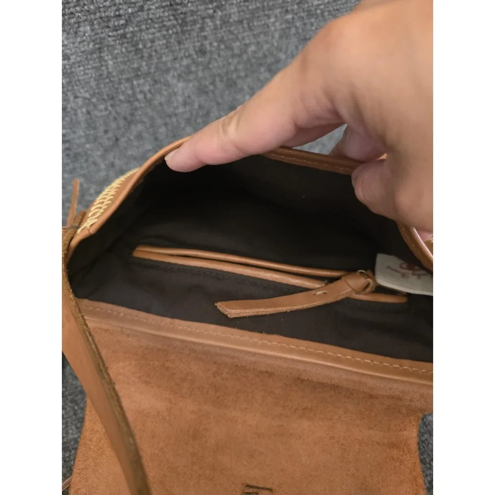 Y2K Lucky Brand Shoulder Bag  Medium Brown Leather Geometric‎ Whipstitch Rare
